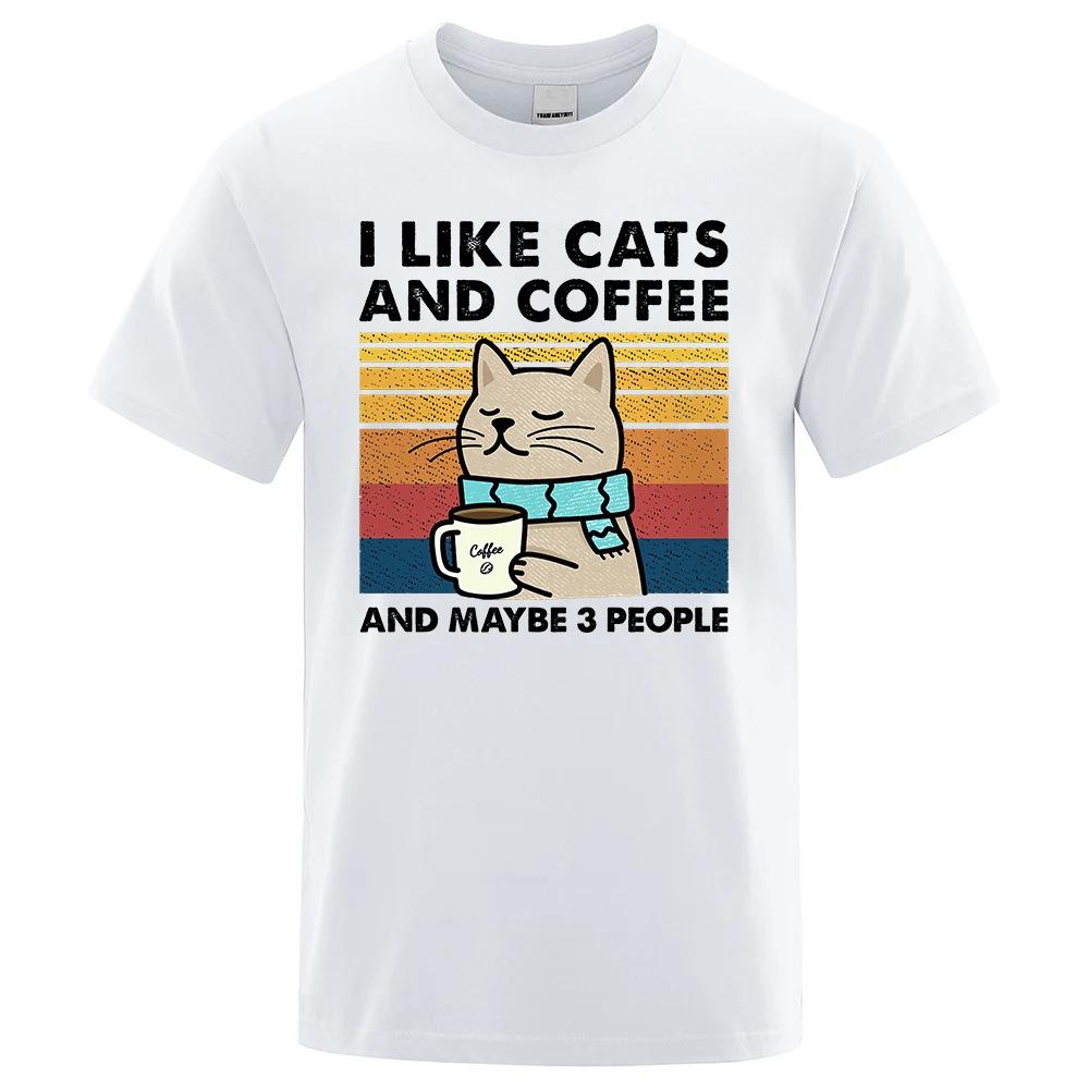Ανδρικό Μοντέρνο T-Shirt: Αστείο 'Μου Αρέσουν οι Γάτες και ο Καφές' Streetwear