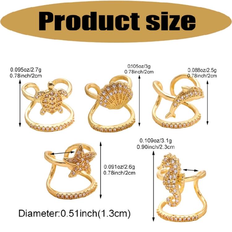 5Pieces Trendy Nail Opening Rings with Ocean Theme Nail Rings Stainless Steel Texture for Nail Accessories and Gifts