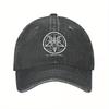Baphomet Sigil Occult Baseball Cap Distressed Denim Adjustable Casual Hat Unisex Streetwear Headwear