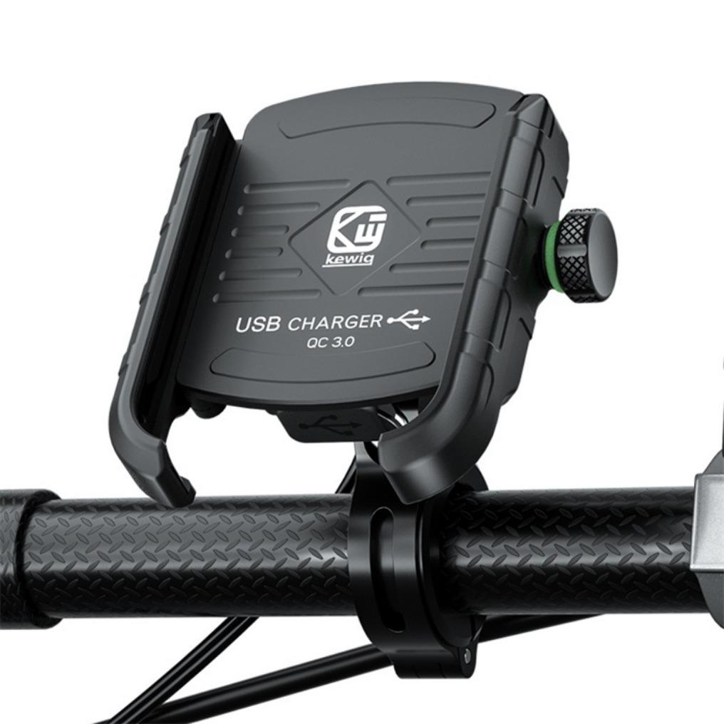 Motorsykkel Telefonholder Lader, USB/QC 3.0 Uttak med Bryter, 360° Vanntett, USB-lader, Aluminium Styre/Speilfeste for 3,5-6 Tommers Telefoner