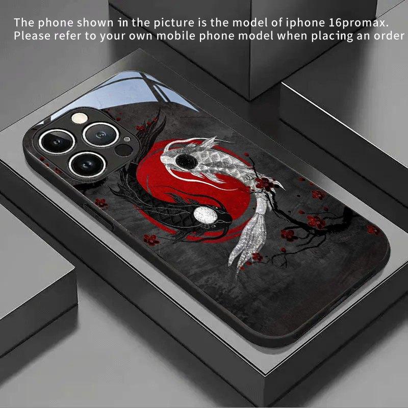 Koi Hongmei tempered glass phone case suitable for iPhone 17 16 15 14 13 12 11 Pro/Max/Plus anti drop and shockproof back cover