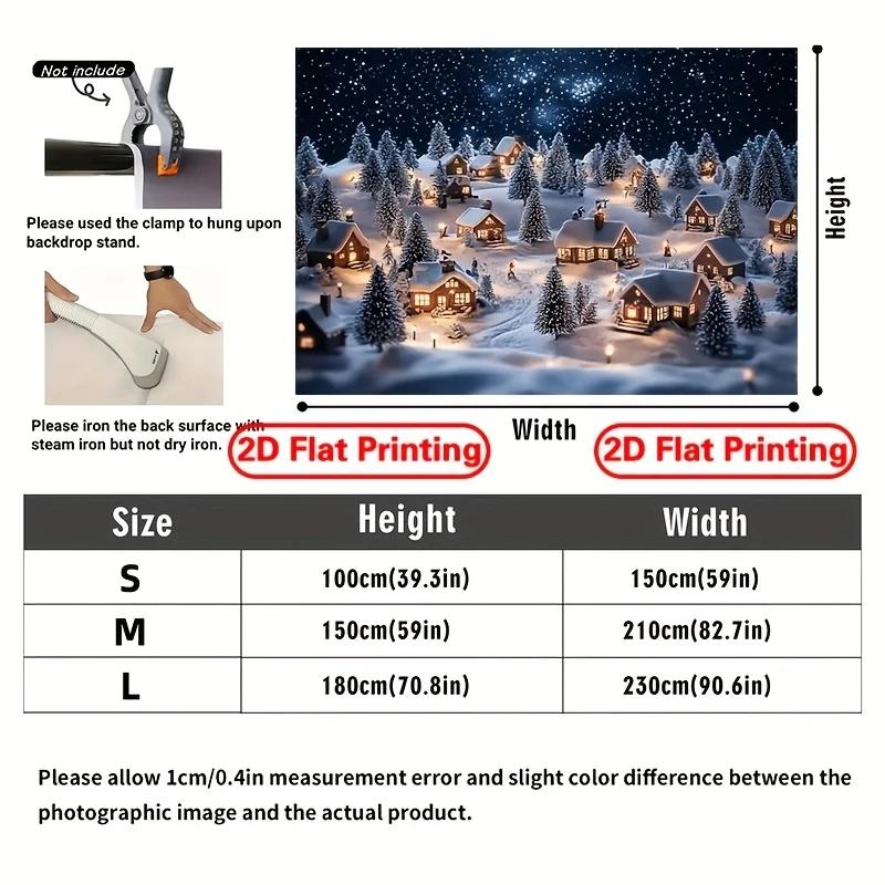 2D Plane - 1 piece - Christmas Village Snowscape Fabric - Suitable for living room bedroom bar office -ZL