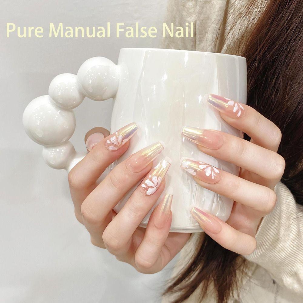 

Накладные ногти с полным покрытием, ручная роспись, камелии, ногти ручной работы, флэш-дизайн ногтей