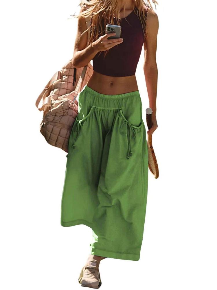 

Women s High Waist Drawstring Wide Leg Pants in Green XL зелений