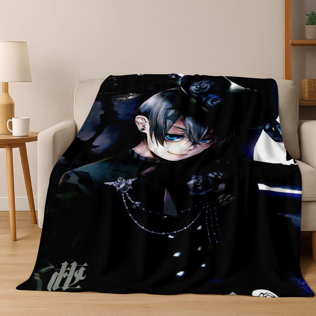 Anime Black Butler Sebastian Ciel Cartoon Cartoon Flannel Blanket,Cozy Soft Throw Blanket for Home Bedroom Bed Sofa Cover Kids