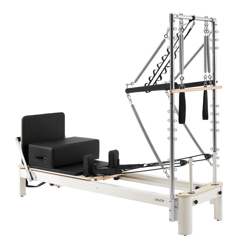 VEVOR Pilates Reformer with Tower 2.4m Pilates Machine 181kg Aluminum Alloy, for Home Use and Gym Workout, with Jump Board, Springs, Sitting Box