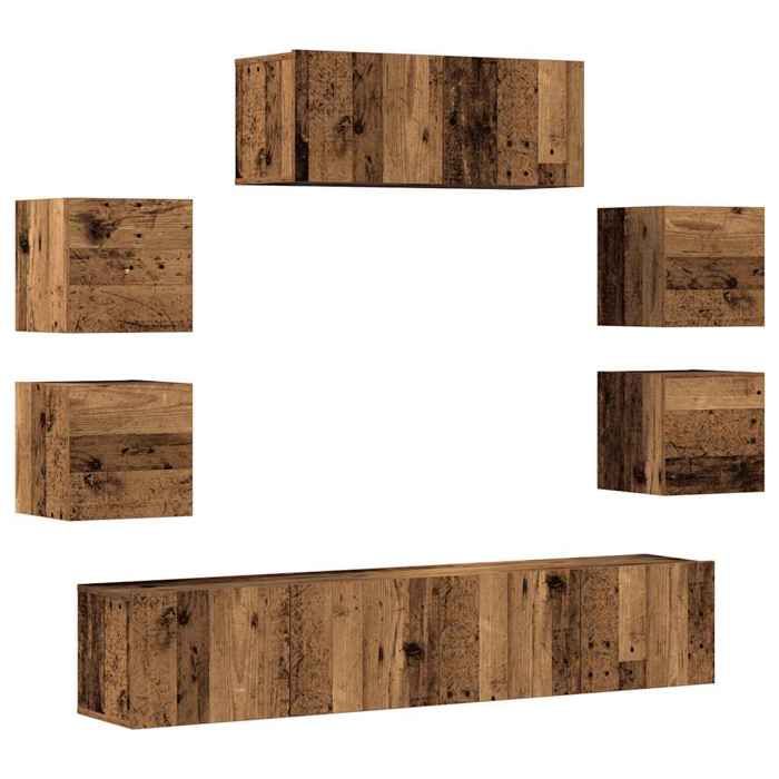 VidaXL Ensemble de meuble TV mural 7 pcs vieux bois bois d'ingénierie, meuble TV, meuble multimédia, console TV, meuble 3329013