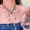 Exquisite Luxury Shining Blue Zircon Butterfly Pendant  Heart-shaped Tassels Crystal Beads Necklace for Women Punk Y2K Jewelry