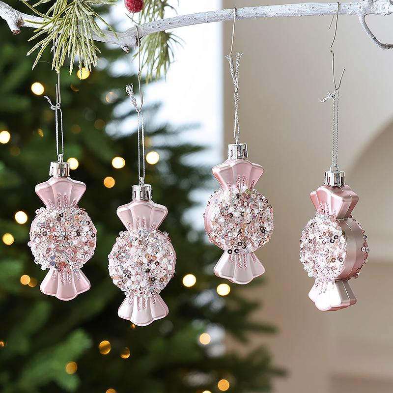 Christmas Christmas Decorations Shining Christmas Tree Decorations Christmas Atmosphere Candy Shape Christmas Ornaments 4PCS/Set