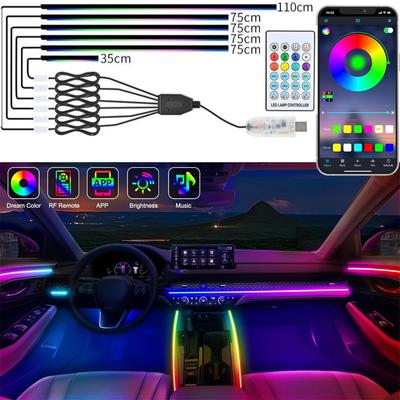 Kit Universal 10-în-1 Lumini de Interior LED Ambientale pentru Mașină, Benzi Acrilice RGB cu Schimbare de Culoare, cu Aplicație și Telecomandă pentru Mașină