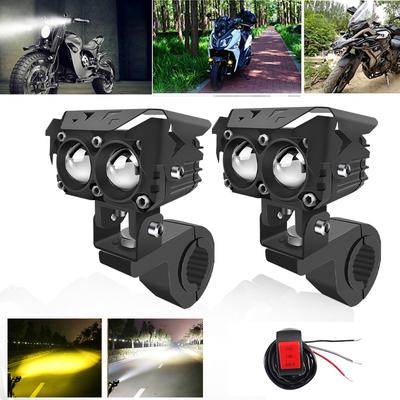 Motosiklet LED Lens Spot Işığı Çift Lensler Yardımcı Far OffRoad ATV Sis Lambası Beyaz Sarı Yüksek/Kısa Işın Mini Sürüş Işığı
