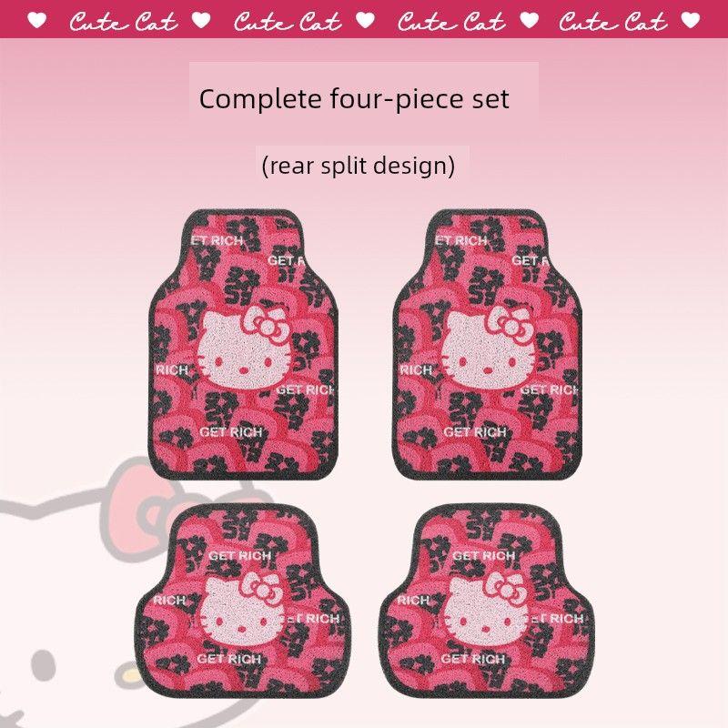 Driver and Rear Seats, Wear-Resistant, Non-Slip, Silk Loop, for Girls, Kt Cat Design, Dirt-Proof, Waterproof, Single Piece, Car Interior Accessories