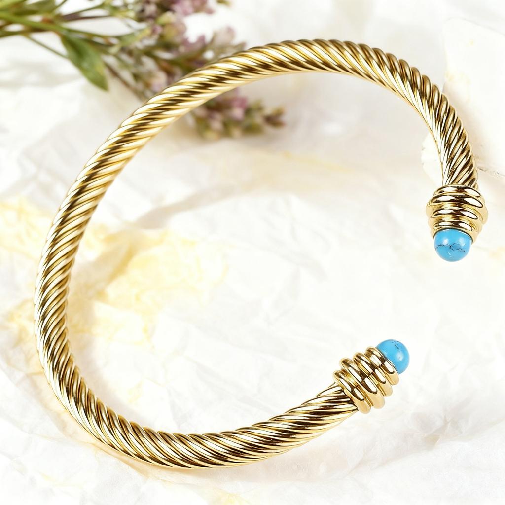 2026 Steel Wire Bracelet Bracelet Women's Black and White Bead Crystal Turquoise Twist Steel Wire Pearl Bracelet