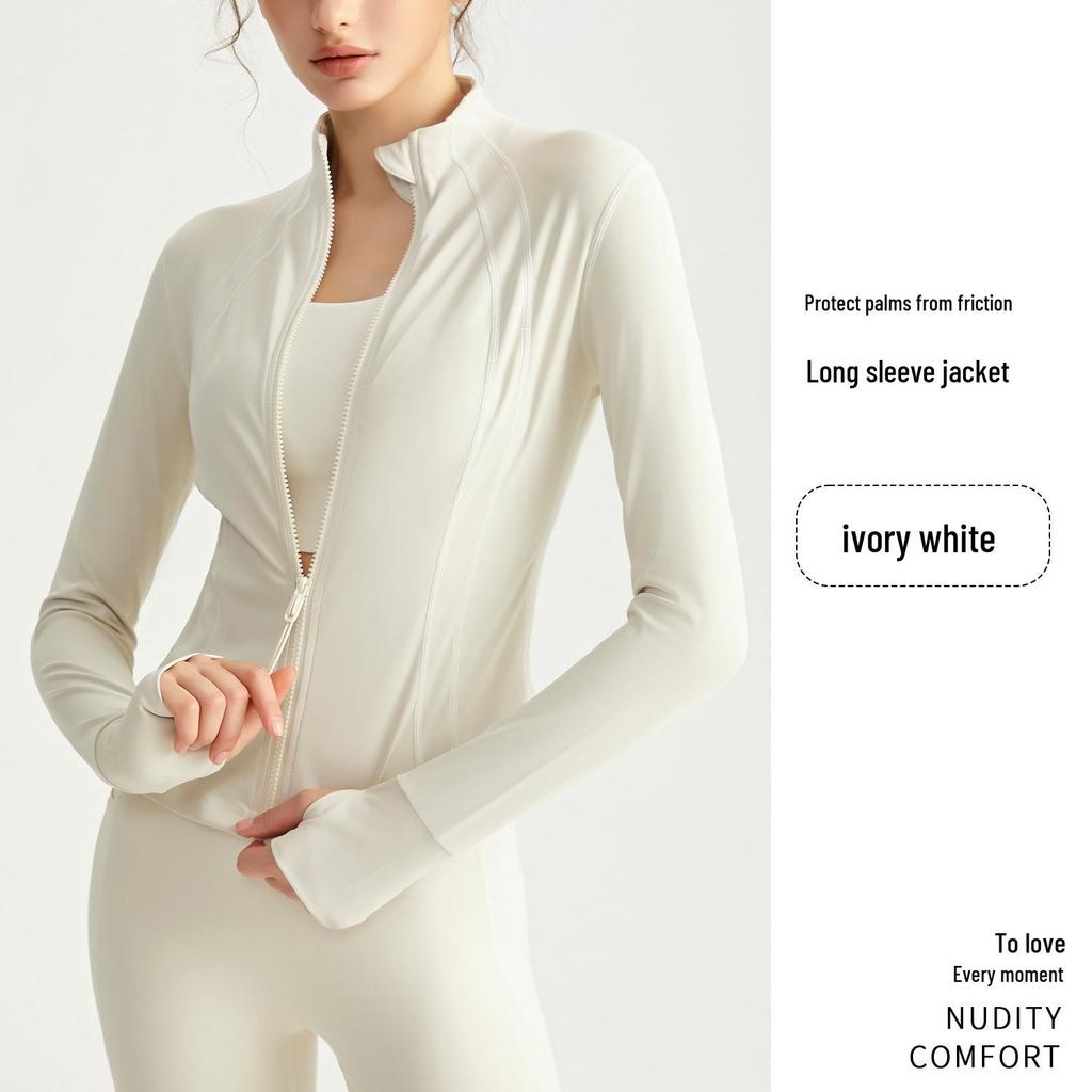 2025 Women's Slim Fit Yoga Jacket - Stand Collar, Zipper, Drawstring Waist for Fitness and Sports