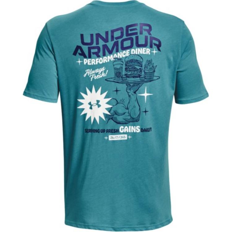 Under Armour Letter Print Crew Neck Short Sleeve T-Shirt Men Tops Blue 1376839-434