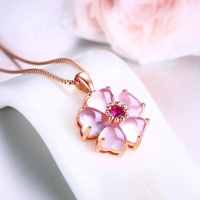 Shiyuan Roségoldene Schlüsselbeinkette mit Pfirsichrosa Kristall Hibiskus-Anhänger