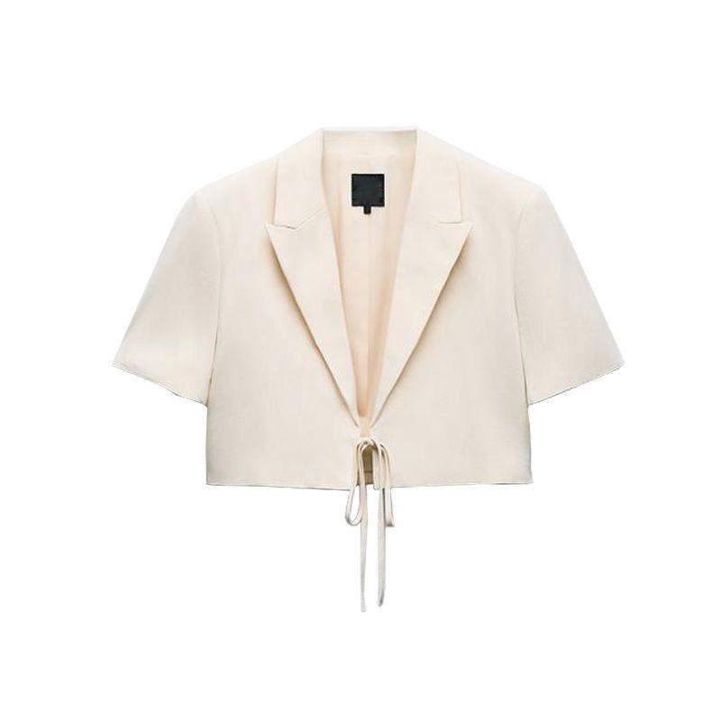 Spring New Versitile Fashion V-neck Short sleeve with Shoulder Pad Bowknot Decoration Short Blazers 8338711