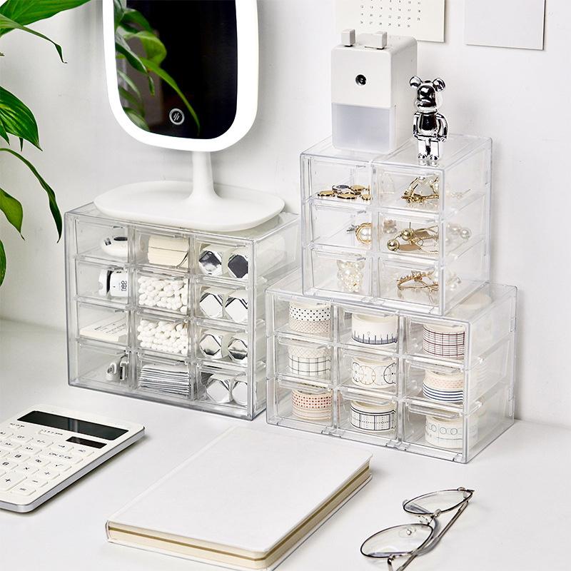 Transparent Makeup Organizer Cosmetic Storage Boxes Women Eyelid Tools Cotton Swab Jewelry Hair Accessories Display Case Drawer