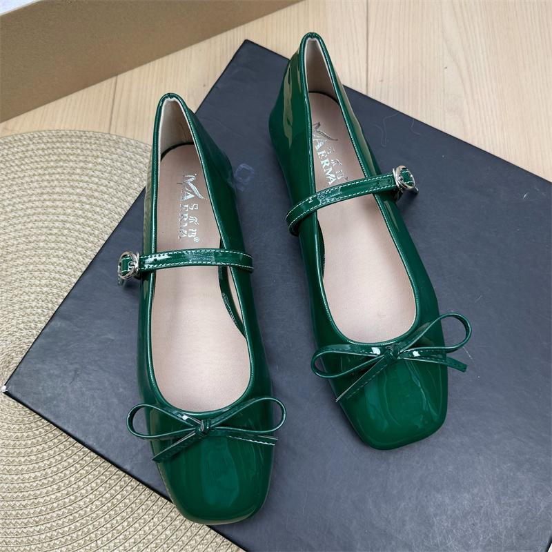 Fashion Flat Shoes for Women's Spring Autumn Square Toe Bow Mary Jane Shoes Women's Patent Leather Casual Women's Shoes Large Size 43 44