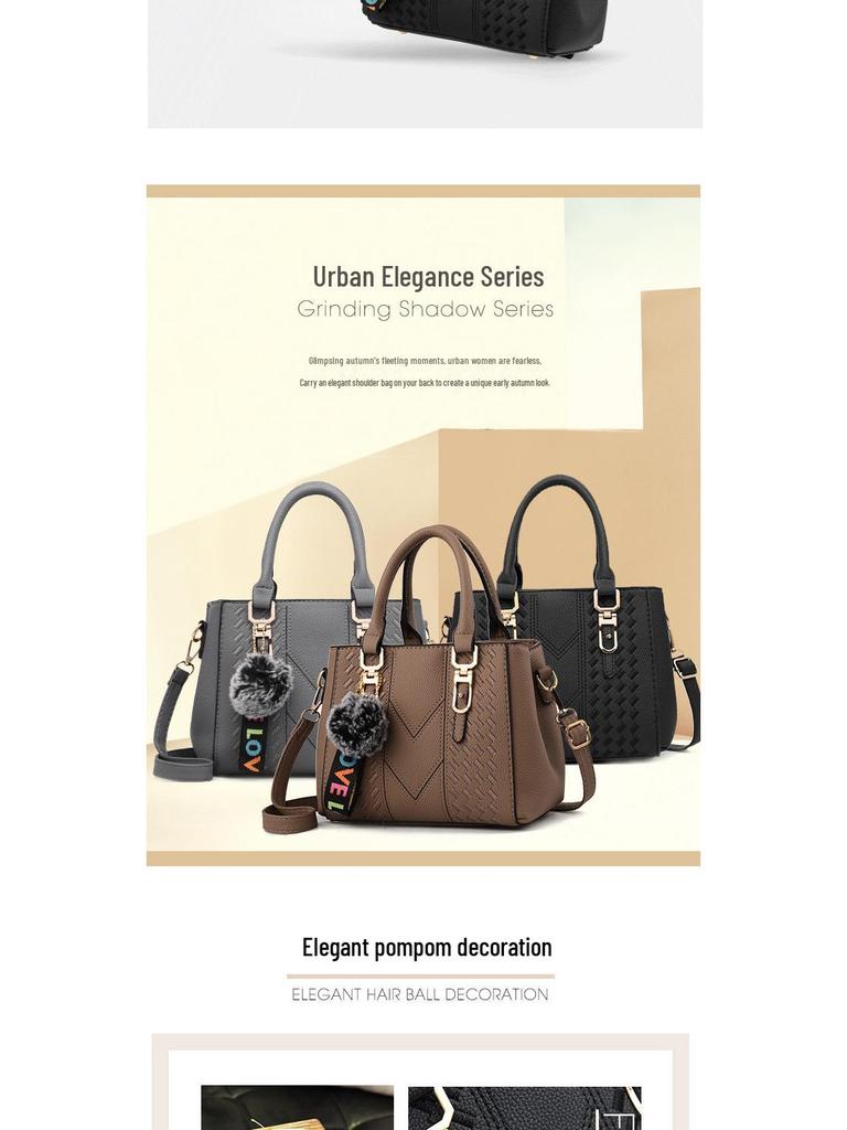 Damska minimalistyczna torba na ramię z pomponem - Duża pojemność, crossbody, torebka do ręki