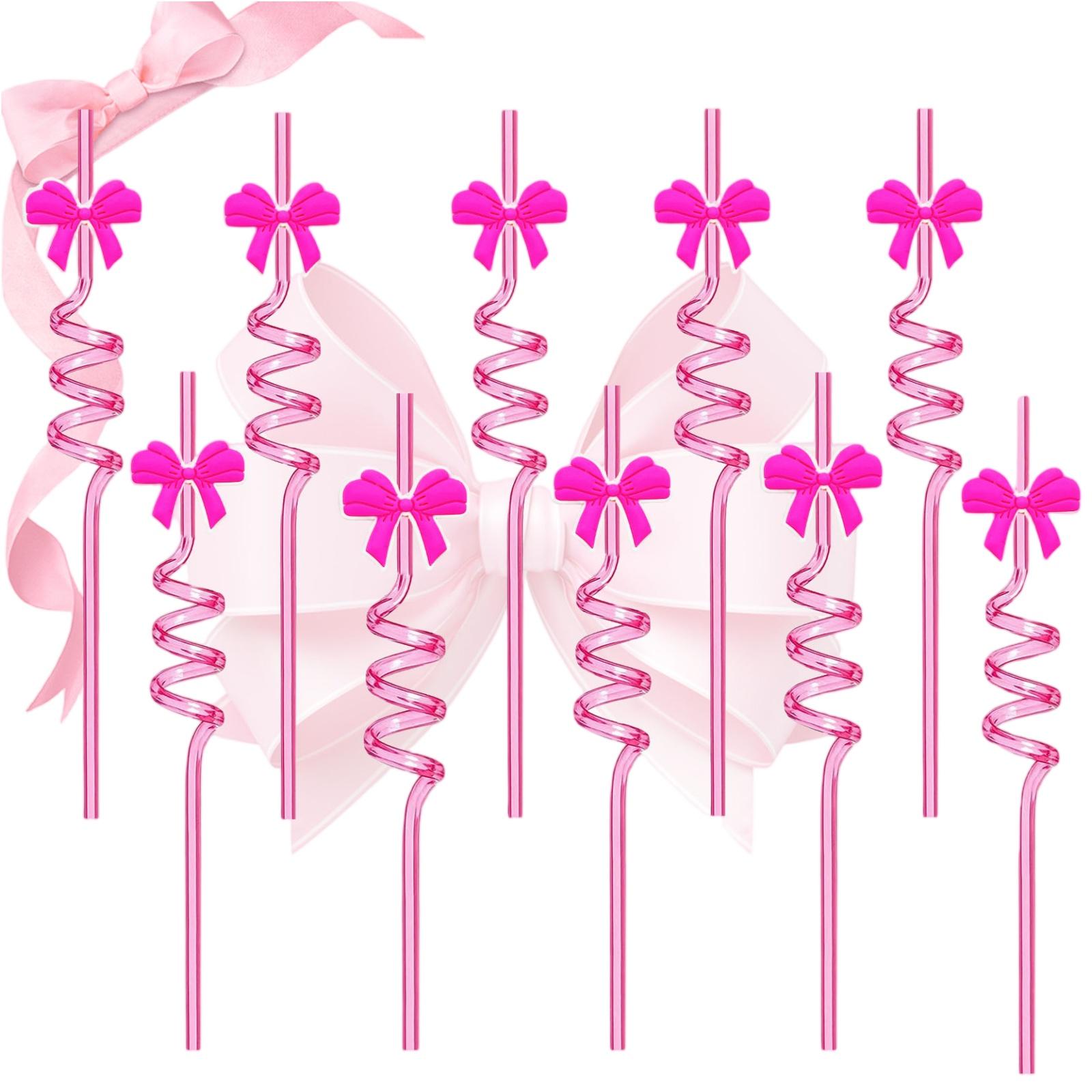 Bow Spiral Straw Cartoon Straw Drink Accessory Party Party 10pcs розовый