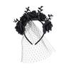 Elegant Rose and Tulle Hair Hoop for Halloween Festivities Adjustable Size Headband Comfortable Hairband Party Ornament