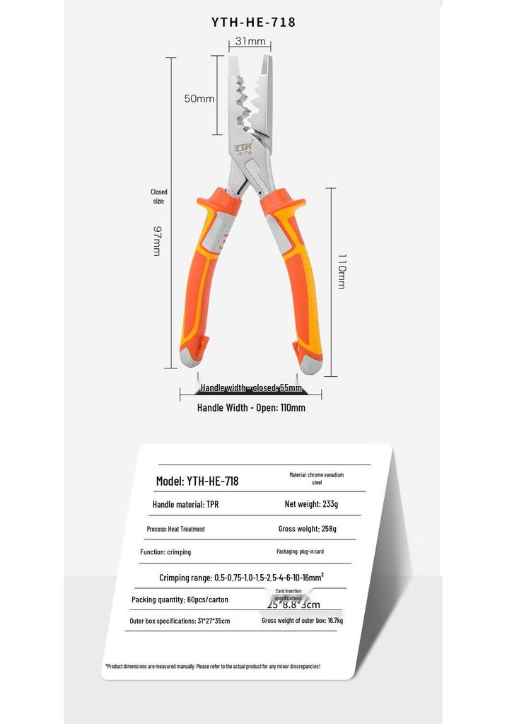 YTH CRV Angled Jaw Needle Nose Diagonal Pliers - Multifunctional, Labor-Saving Wire Cutters for Electricians