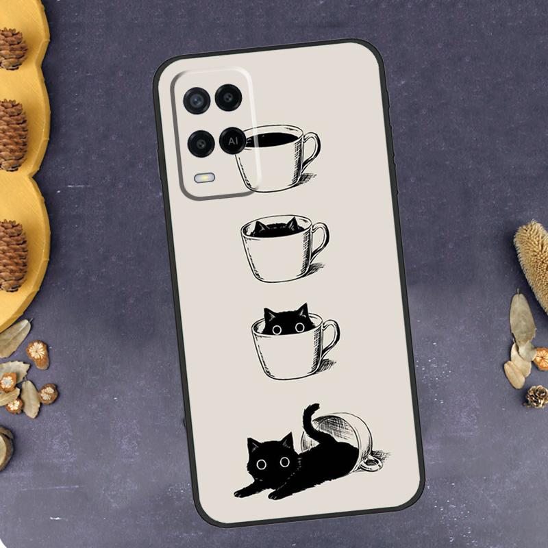 Cute Animal Cat Coffee Phone Case For Oppo A94 A74 A54 A15 A18 A38 A58 A78 A98 A40 A60 A80 A16 A76 A96 A57S A17 A77