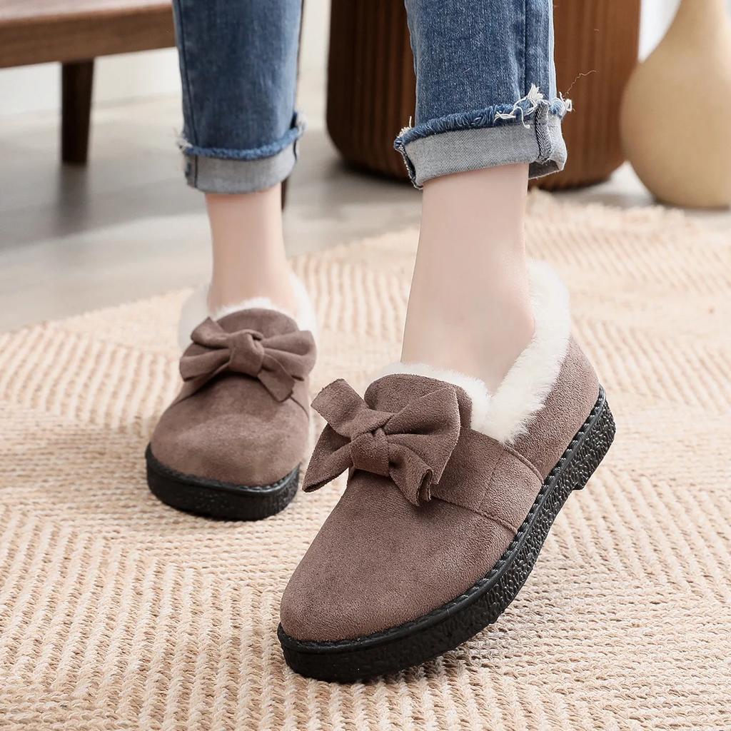 Niedliche kurze Schleife Schneestiefel 2024 Winter neue Baumwollschuhe für Damen mit Samt und One-Step Damen Baumwollschuhe Zapatos Mujer