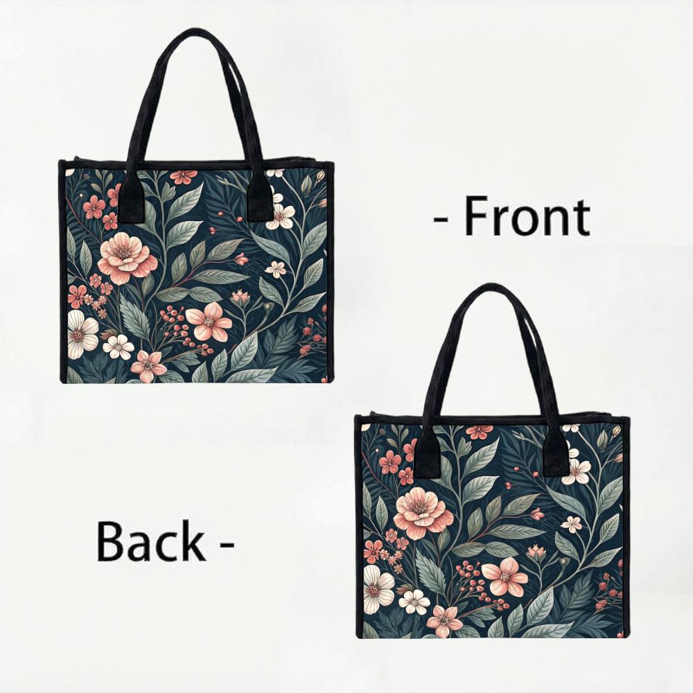 Vintage Floral Women Casual Tote Bag Fashion Daily Shopping Handbag Large Capacity Portable Ladies Shoulder Bag