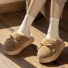 Sweet Bow Cotton Slippers Warm In Autumn and Winter Fluffy Thickened Non-slip Indoor Home Cute Soft Bottom Slippers