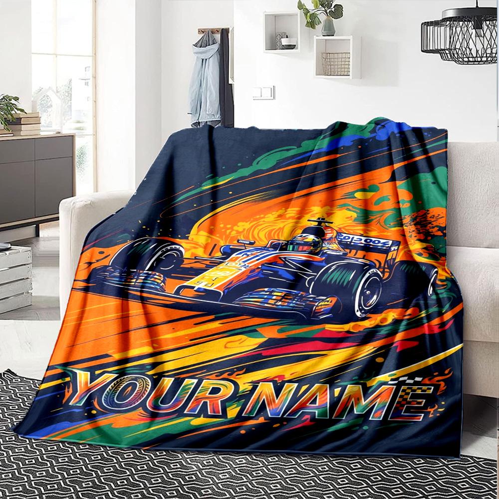Name Custom Racing Poster Print Flannel Blanket High Quality Warm Comfortable Cover for All Seasons Perfect for Gifts Home Decor