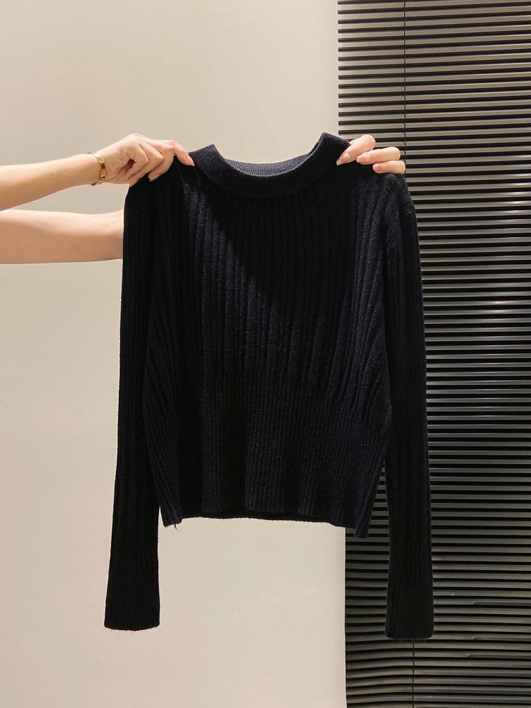 High-end pit strip slim-fitting short knitted sweater autumn and winter shoulder waist soft waxy sweater women's top with bottoming shirt inside