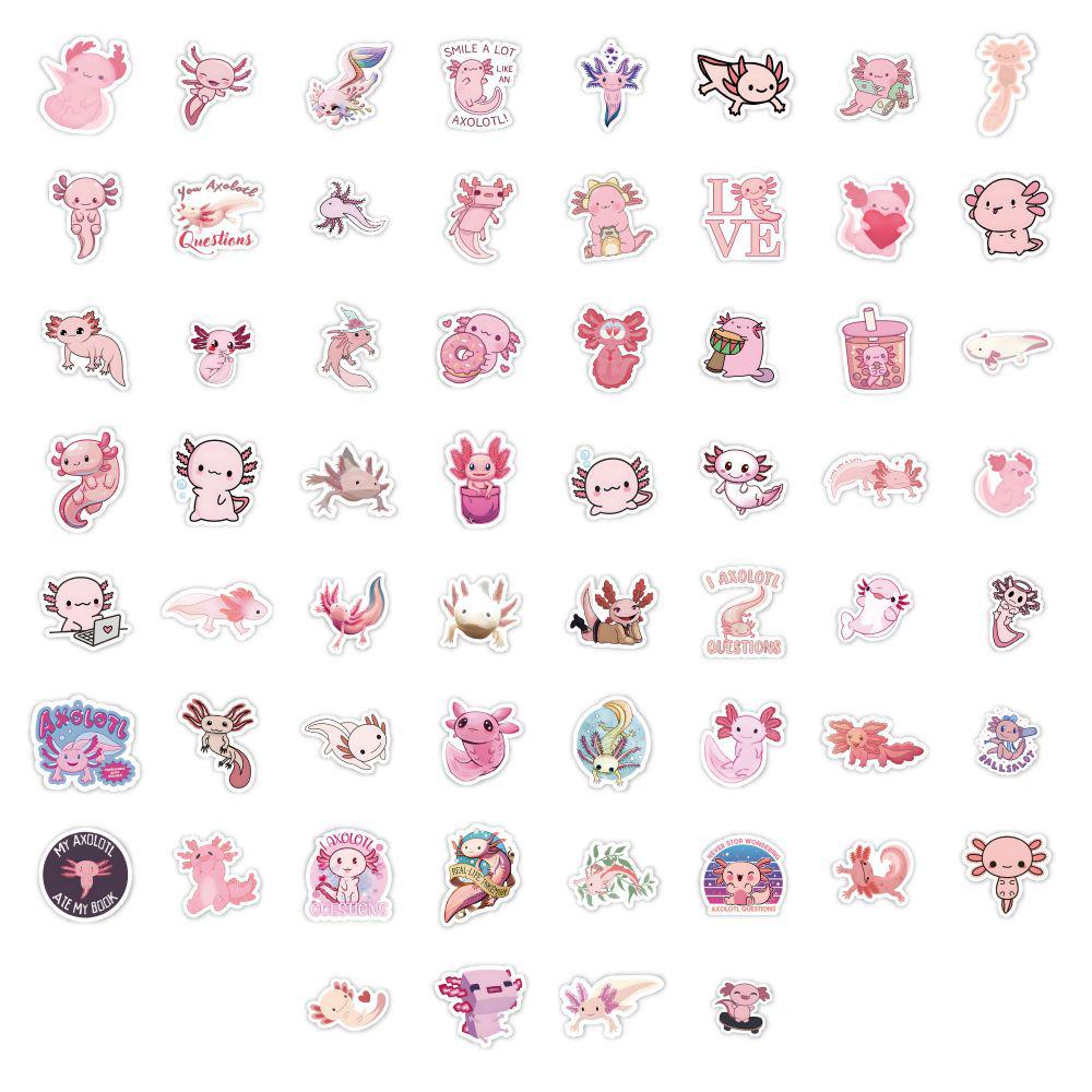 60 Mexican Axolotl Salamander Stickers: Pink, Waterproof Notebook & Desktop Accessories