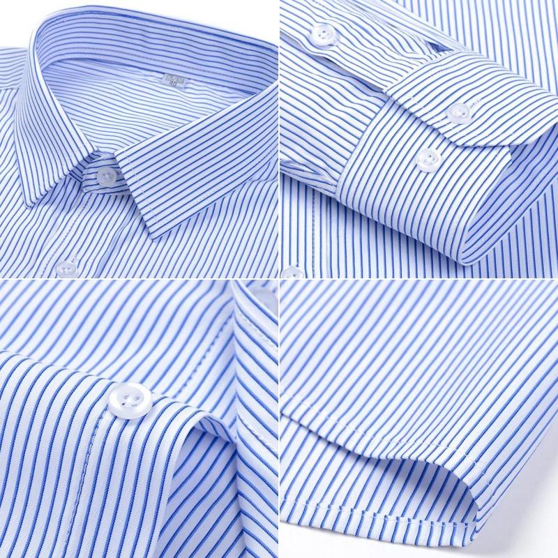 Men Formal Shirt Long Sleeve Office Solid Color Striped Fashion Business Pocket White Social Pocket Shirt Men's Clothing S-5XL
