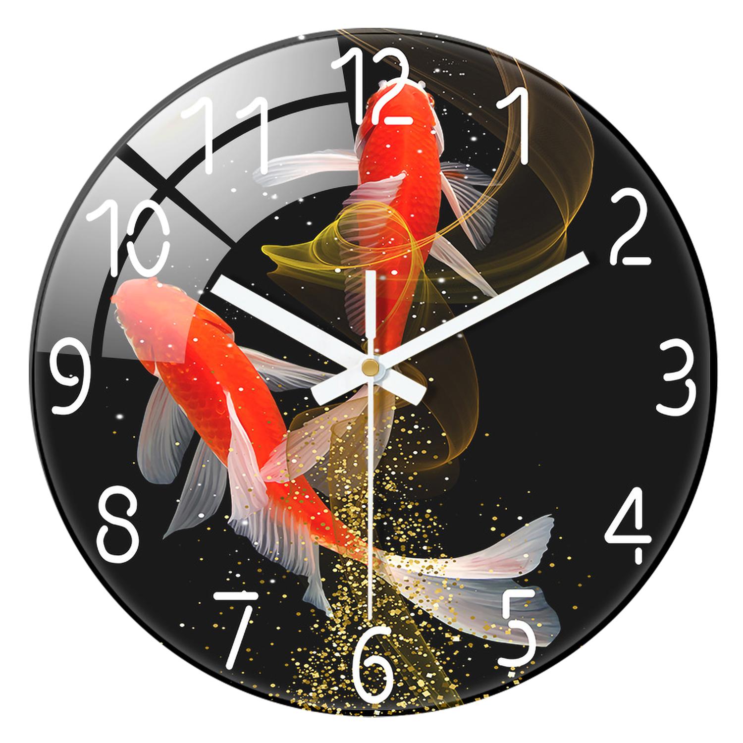 High-Quality 1Pc 12-Inch High-Quality Tempered High-Quality Glass High-Quality Wall High-Quality Clock, High-Quality Red High-Quality Koi (as the picture,12inch)