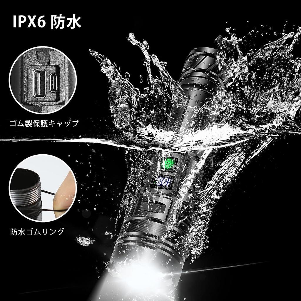 Super Powerful LED Military Handheld LCD Power Level IP65 5 Dimmable Adjustable Ideal for Emergency Night Power and More Flashlight, 30,000 Lumens,