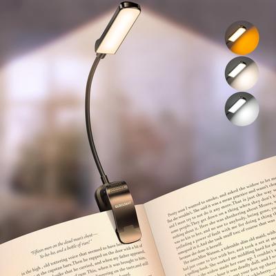 Glocusent 13-LED Book Light, Clip-on Light, Rechargeable, 120 Hours, 3 Warm Colors, Stepless Dimming, Eye-Friendly, Bedside Reading Light, A40