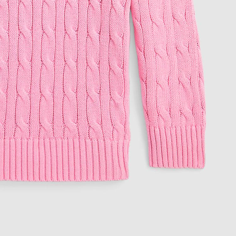 Polo Ralph Lauren SS24 Solid Logo Cable Knit Crewneck Sweater Kids Sweater Pink CWPOSWEB6820501-650