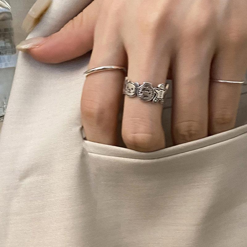 Rings Modern Copper For Women Trendy Cartoon Character Design Beautiful Geometric Style