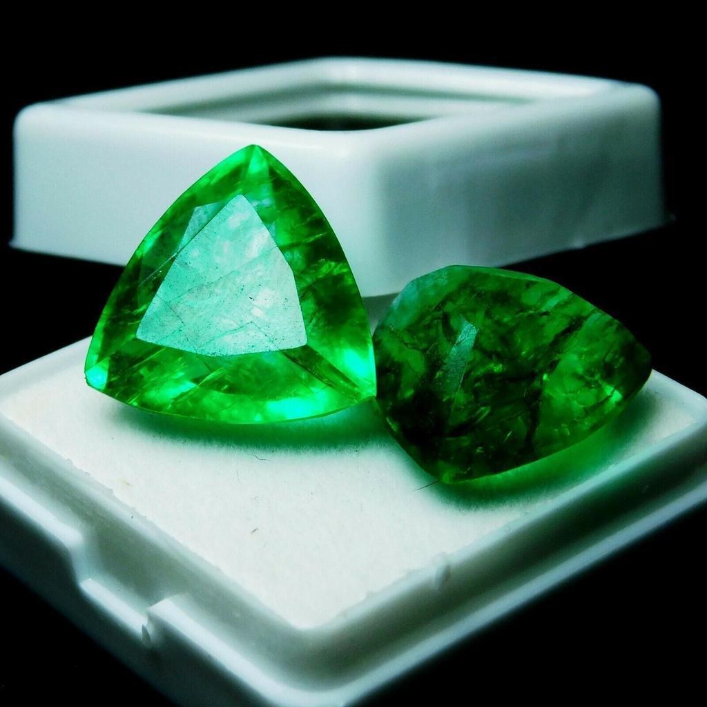 Natural COLOMBIAN Emerald Trillion Cut 17.58 Ct CERTIFIED Green Pair Gemstone