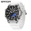 Sanda Octagonal Transparent Multifunctional Waterproof Unisex Wristwatch