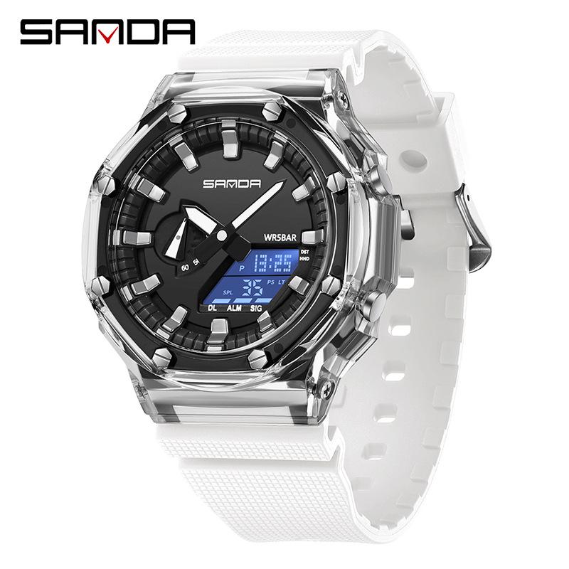 Sanda Octagonal Transparent Multifunctional Waterproof Unisex Wristwatch