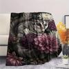 1PC Dark Floral Wildlife Print FlAannel Blanket, High quality Comfortable for All Seasons, Home Decor, Warmth and Comfort