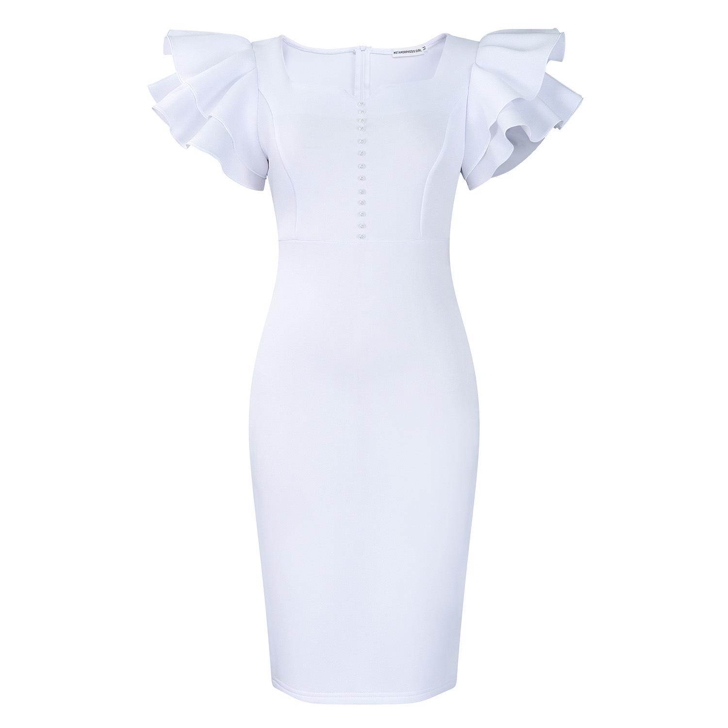 Women s Summer Fashion Beaded Ruffle Sleeve Bodycon Evening Dress S
