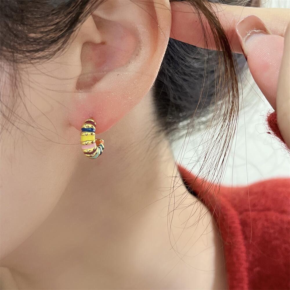 Exquisite Bohemia Enamel Oil Jewelry Women Stud Earrings Hoop Ear Buckle Korean Style Earrings