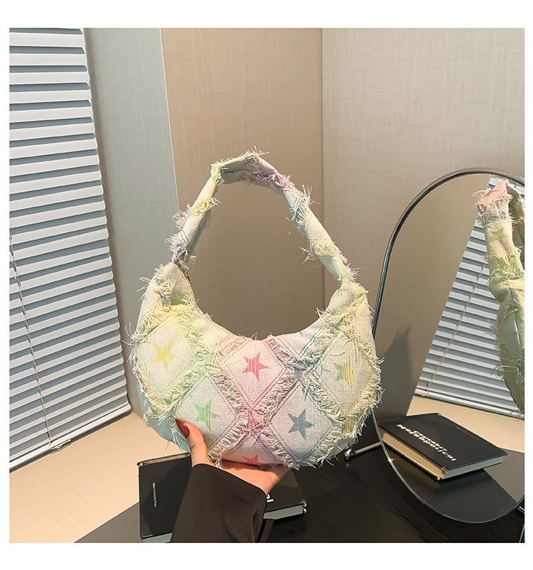 

Summer fabric personality 2025 new casual fashion large capacity canvas plaid simple shoulder crossbody armpit bag