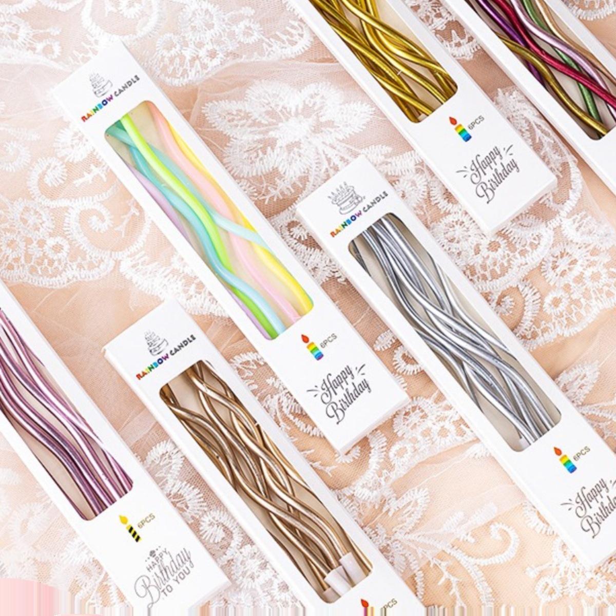 Curved Decorative Birthday Cake Candles - Creative Bent Toppers Multicolor 60 pcs