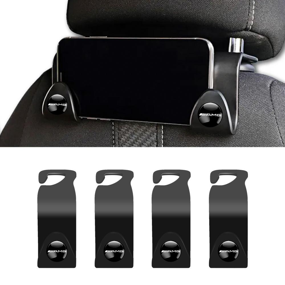 2/4Pcs Car Headrest Hooks Hanger For Bags Seat Back Organizer Holder Clips Auto Fastener Hooks For Mercedes Benz AMG Emblem Logo