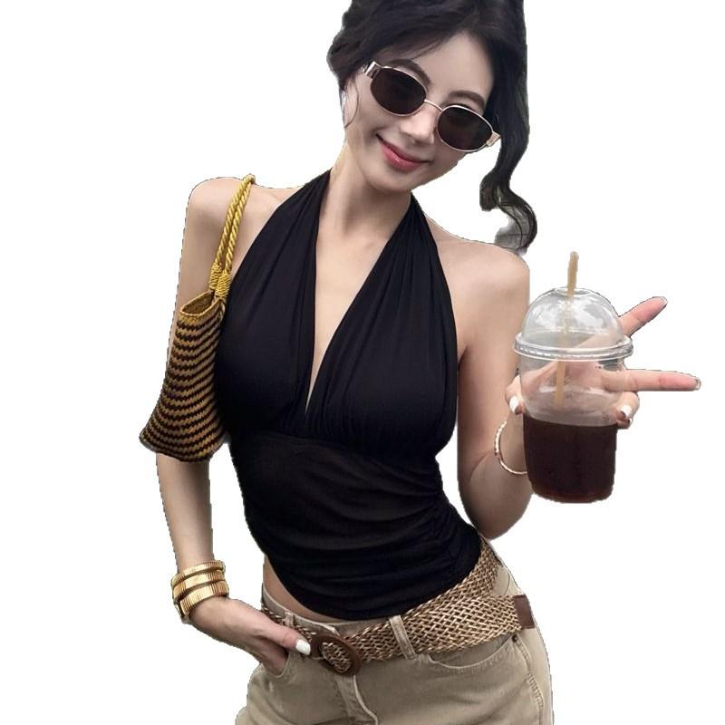 Sexy Neckholder Tüll V-Ausschnitt Tanktop für Damen Stilvolles Schlankmachendes Cropped Top für den Herbst